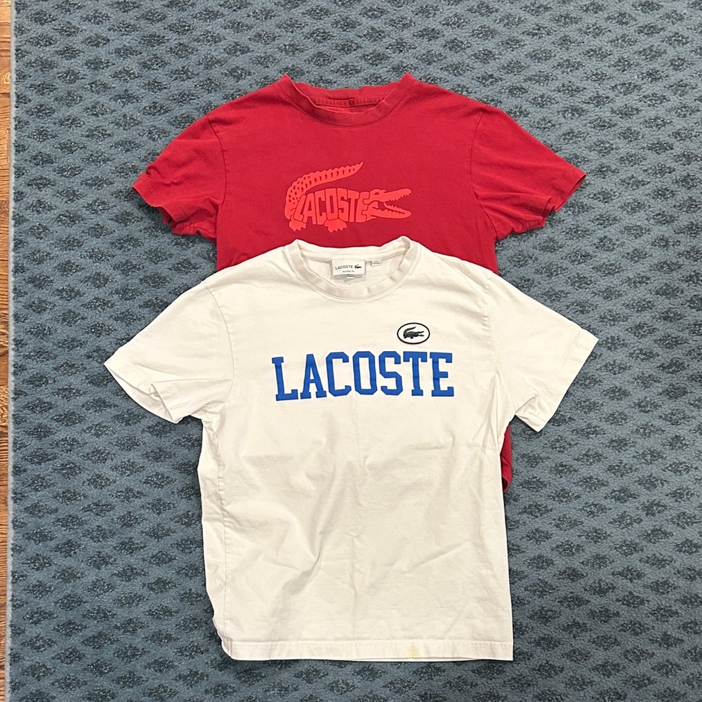 Lacoste Red and White Short Sleeve Tees